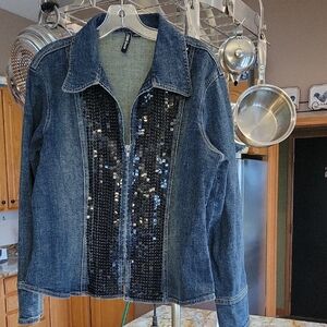 Zenim Denim Jacket with Sequin Detail Size Large